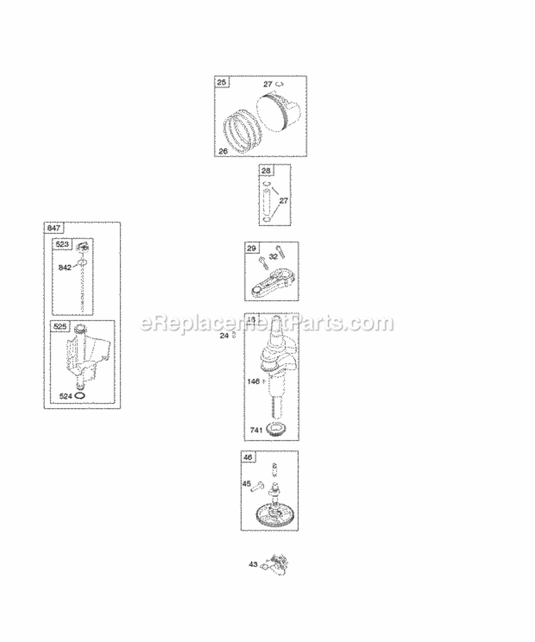 Camshaft Crankshaft Lubrication Piston Rings Connecting Rod Diagram and Parts List for 21B707-0453-E1  Briggs and Stratton Engine